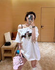 JENNIE Style One-Shoulder Oversized Dachshund Cotton Tee
