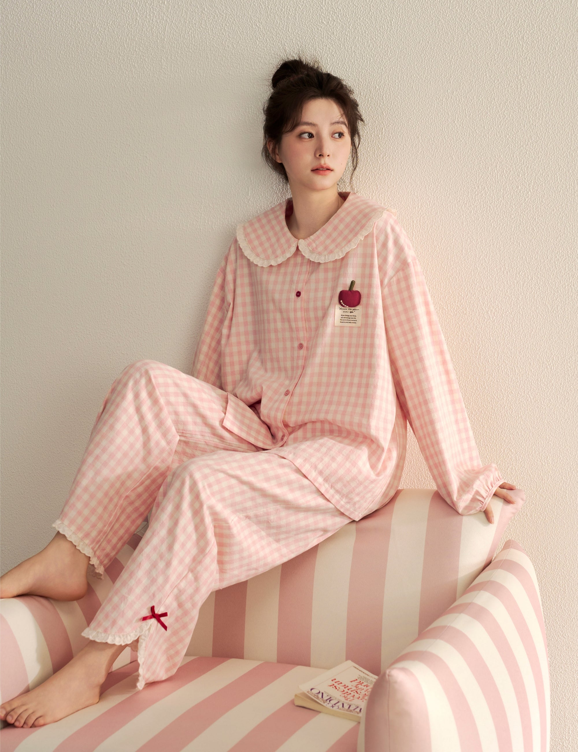 Plus-size cotton Peter collar pajama / lounewear set