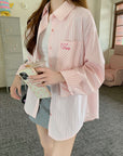 Korean-Style Sweet Pink Striped Shirt