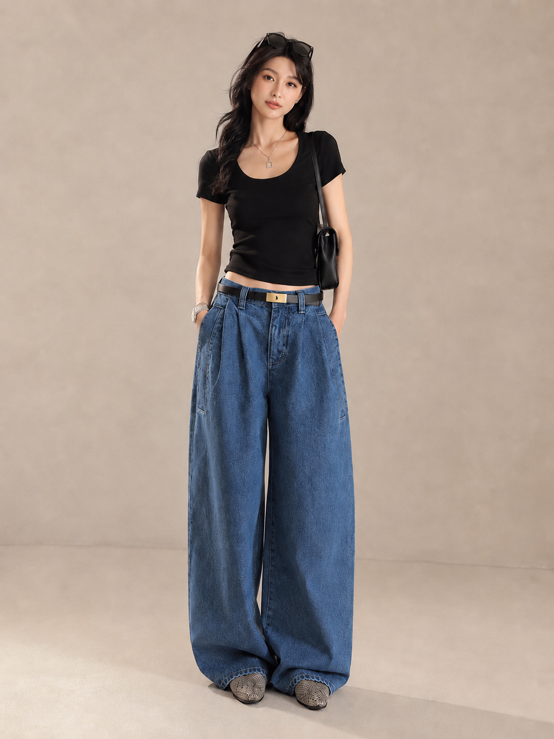 Vintage Double-Pleat Wide-Leg Jeans