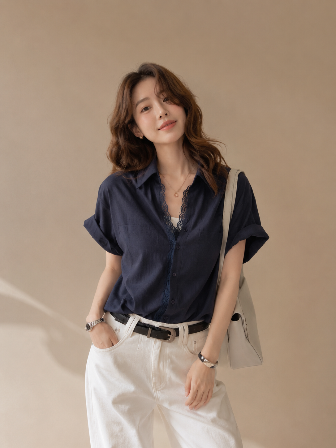Korean Old-Money Lace Trim Shirt