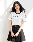 ELLE French-Style Crewneck Contrast Cotton Tee