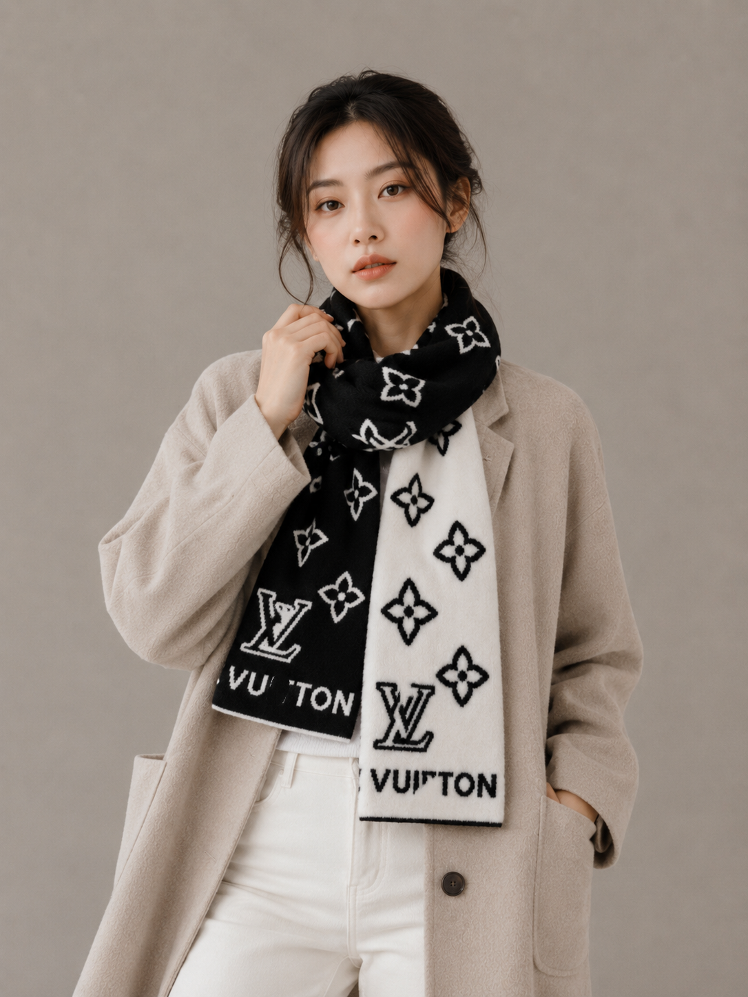 Reversible Cashmere Contrast Letter Scarf