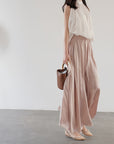 Delicate Pleated Shimmer Wide-Leg Skirt Pants