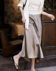 Glazed acetate satin midi skirt