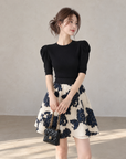 Korean-Style Vintage Blue &amp; White Embroidered Skirt and Knit Top Set