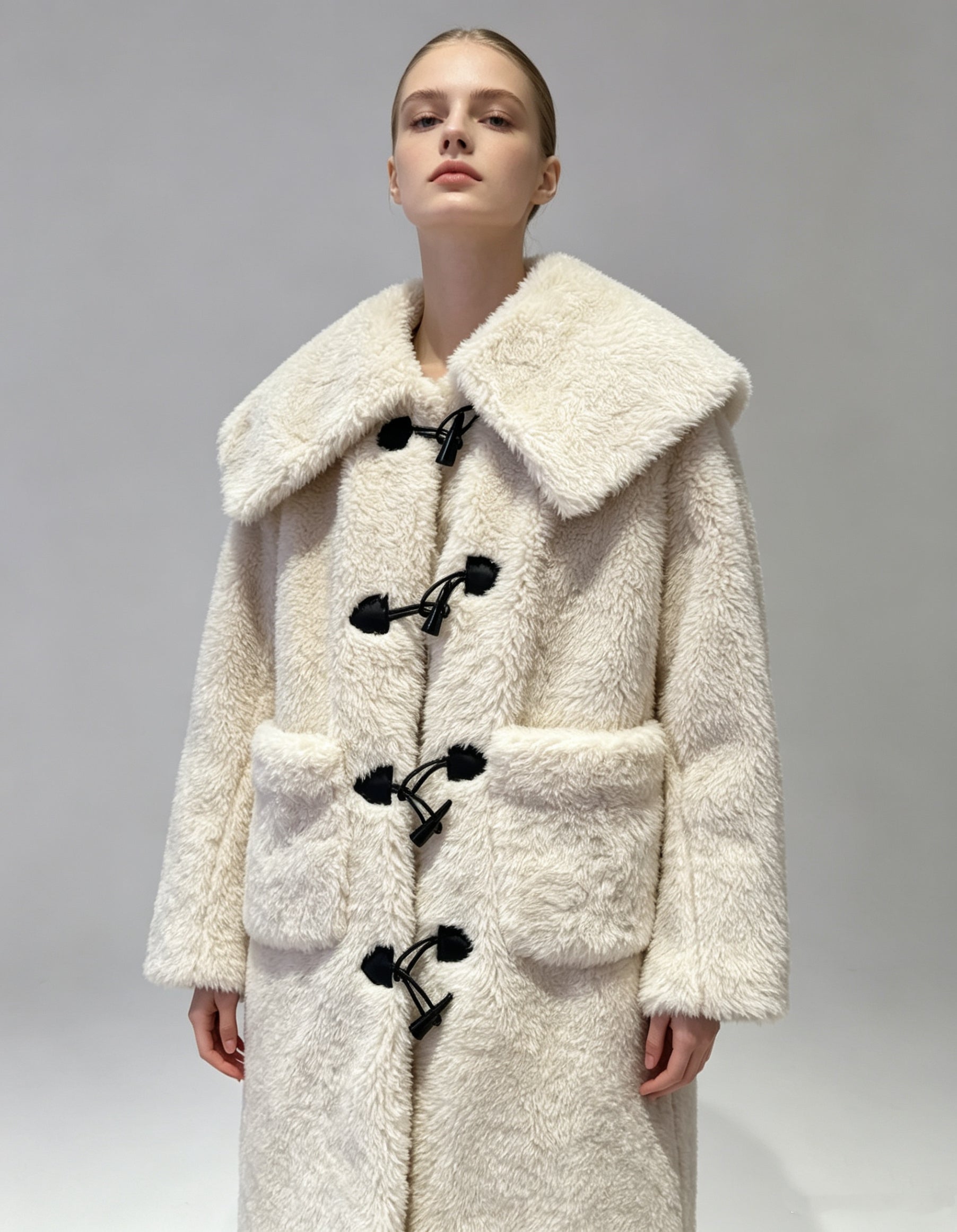 Wool-Blend Eco Faux Fur Mid-Length Coat