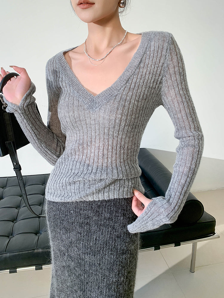 V-Neck Elegant Versatile Knit Top