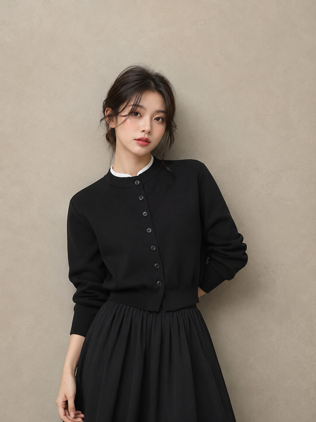 Mock Neck Layered Knit Cardigan