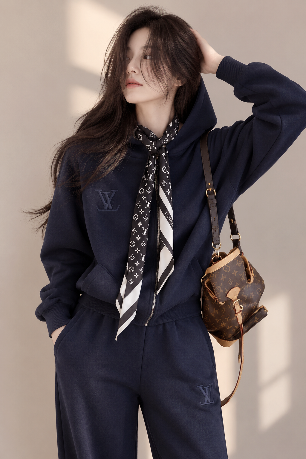 Ribbon Hoodie &amp;amp; Wide-Leg Sweatpants Set
