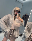 Ruffled Trim Hooded Zip-Up Sweatshirt
