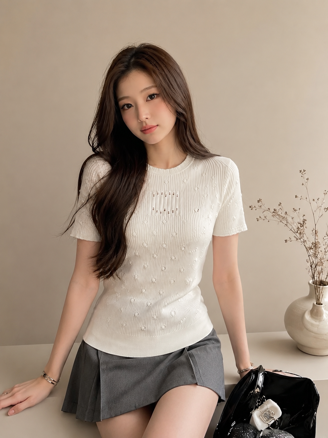 Textured Knit Short Sleeve Top