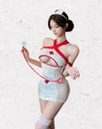 Sheer mesh bodycon mini skirt with a sexy nurse-inspired look