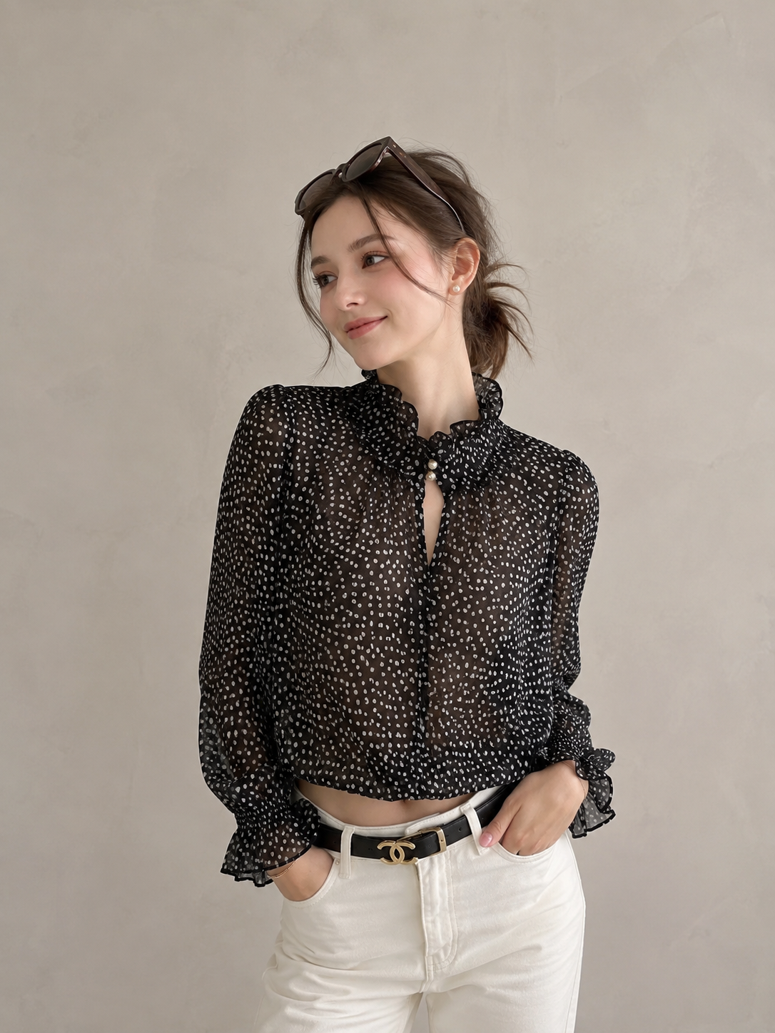 Korean Vintage Polka Dot Chiffon Blouse