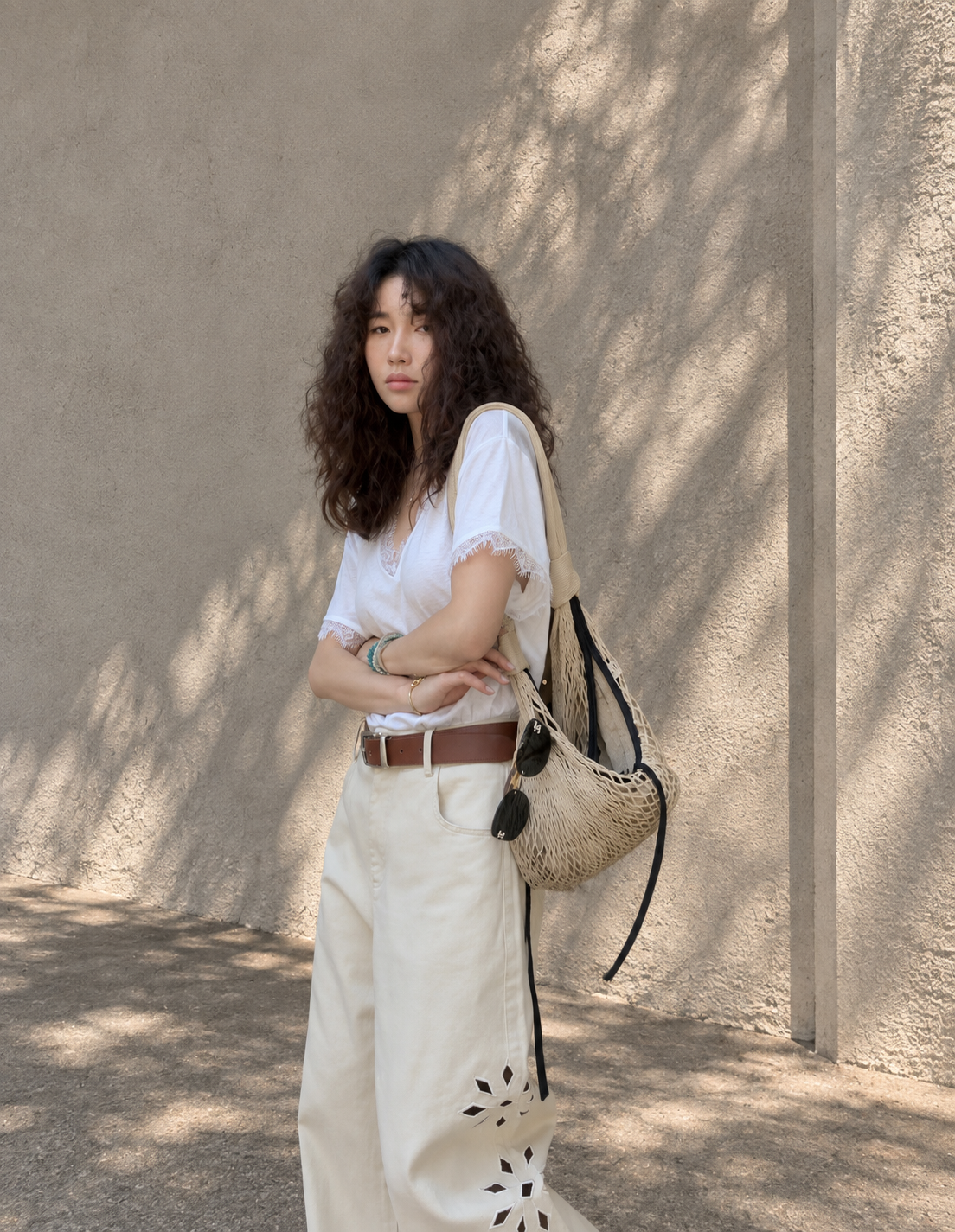 Lace Patchwork V-Neck Short Sleeve Tee