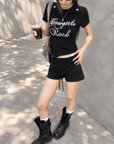 Black Structured Shoulder Beaded Cotton Tee