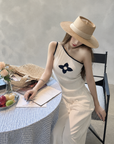 Asymmetrical One-Shoulder Contrast Knit Tank Top