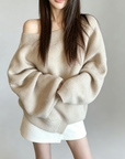 Asymmetrical Shoulder Chunky Knit Sweater