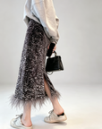 Sequin Skirt with Ostrich-Feather Trim
