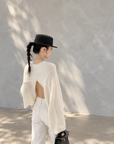 Back-Slit Relaxed Patchwork Batwing Sleeve Knit Top