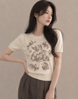 Heavy Embroidered Pegasus Knit Top