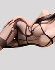 Sexy Black Sheer Open-Crotch One-Piece Bodysuit with Stockings