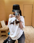 JENNIE Style One-Shoulder Oversized Dachshund Cotton Tee