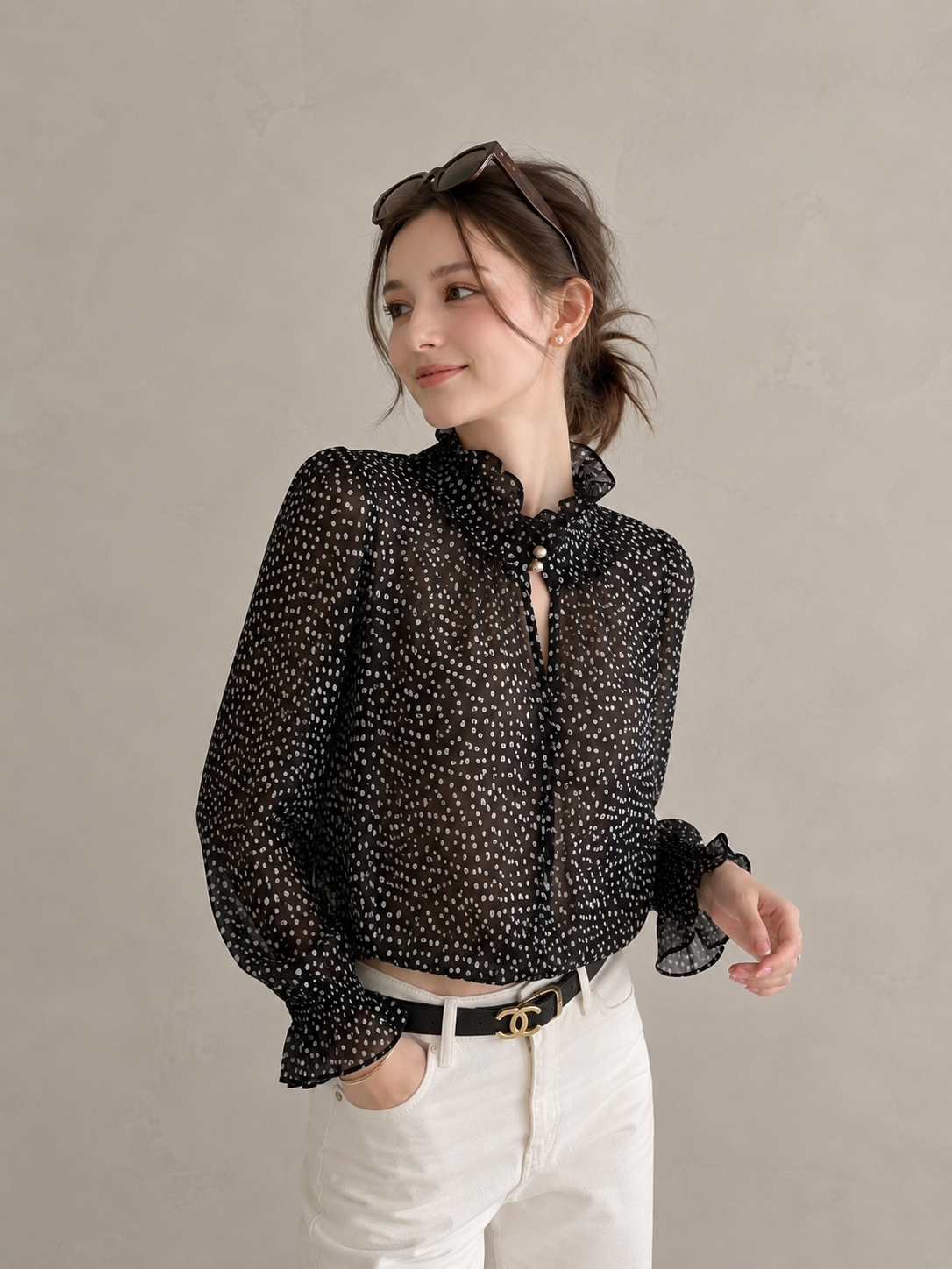 Korean Vintage Polka Dot Chiffon Blouse