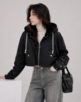 Short Plush Mink-Lined Cropped Hoodie Jacket