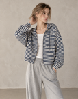 Korean-Inspired Blue Striped Hooded Zip-Up