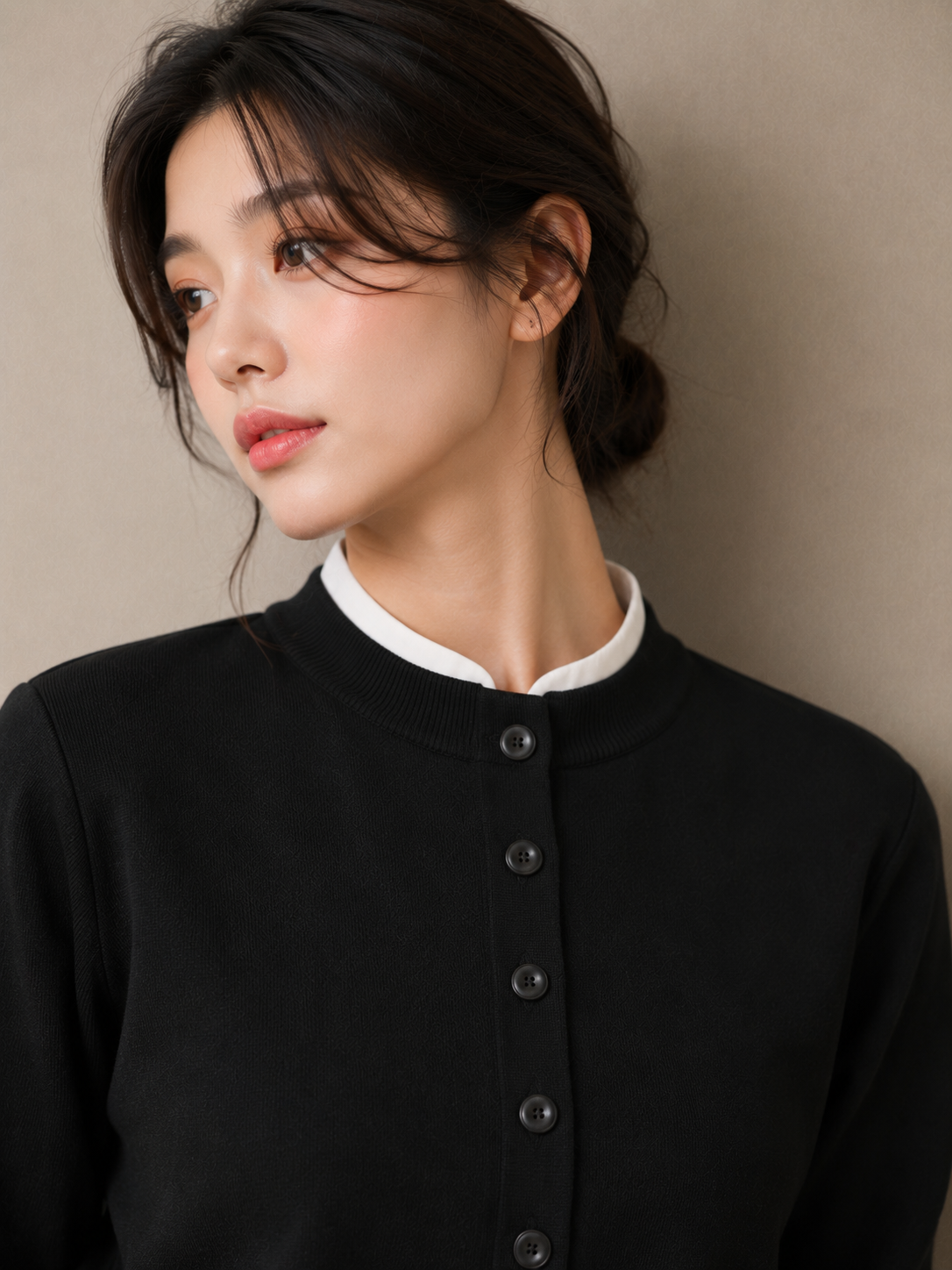 Mock Neck Layered Knit Cardigan