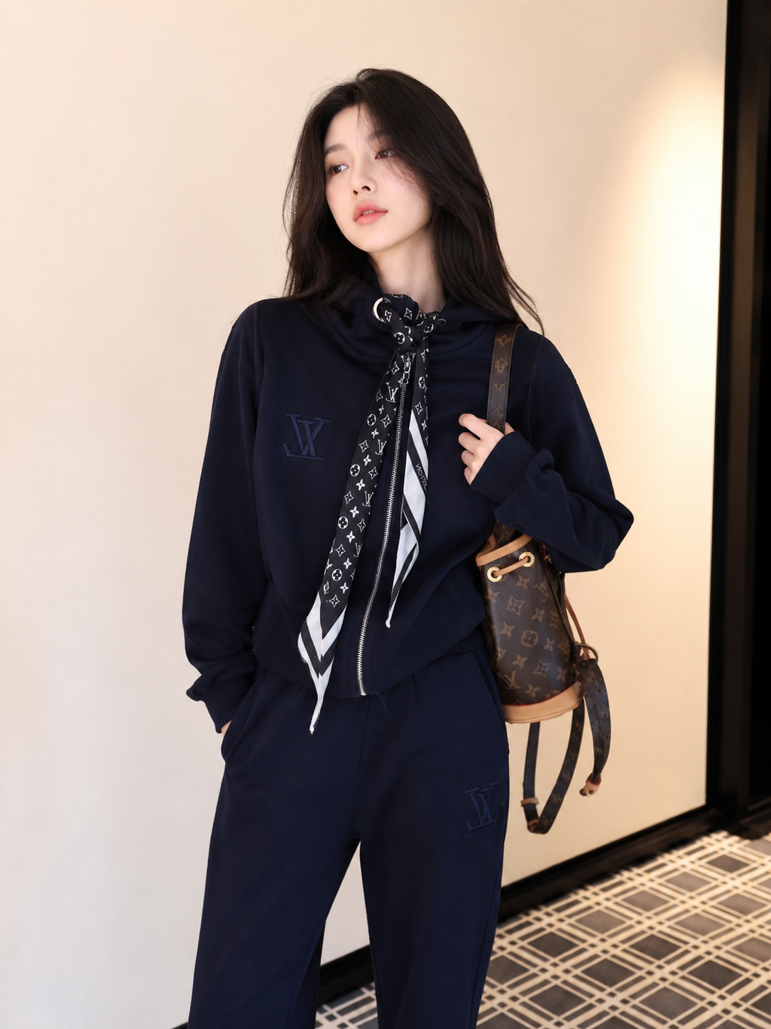 Ribbon Hoodie &amp;amp; Wide-Leg Sweatpants Set