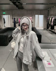 Ruffled Trim Hooded Zip-Up Sweatshirt