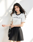 ELLE French-Style Crewneck Contrast Cotton Tee