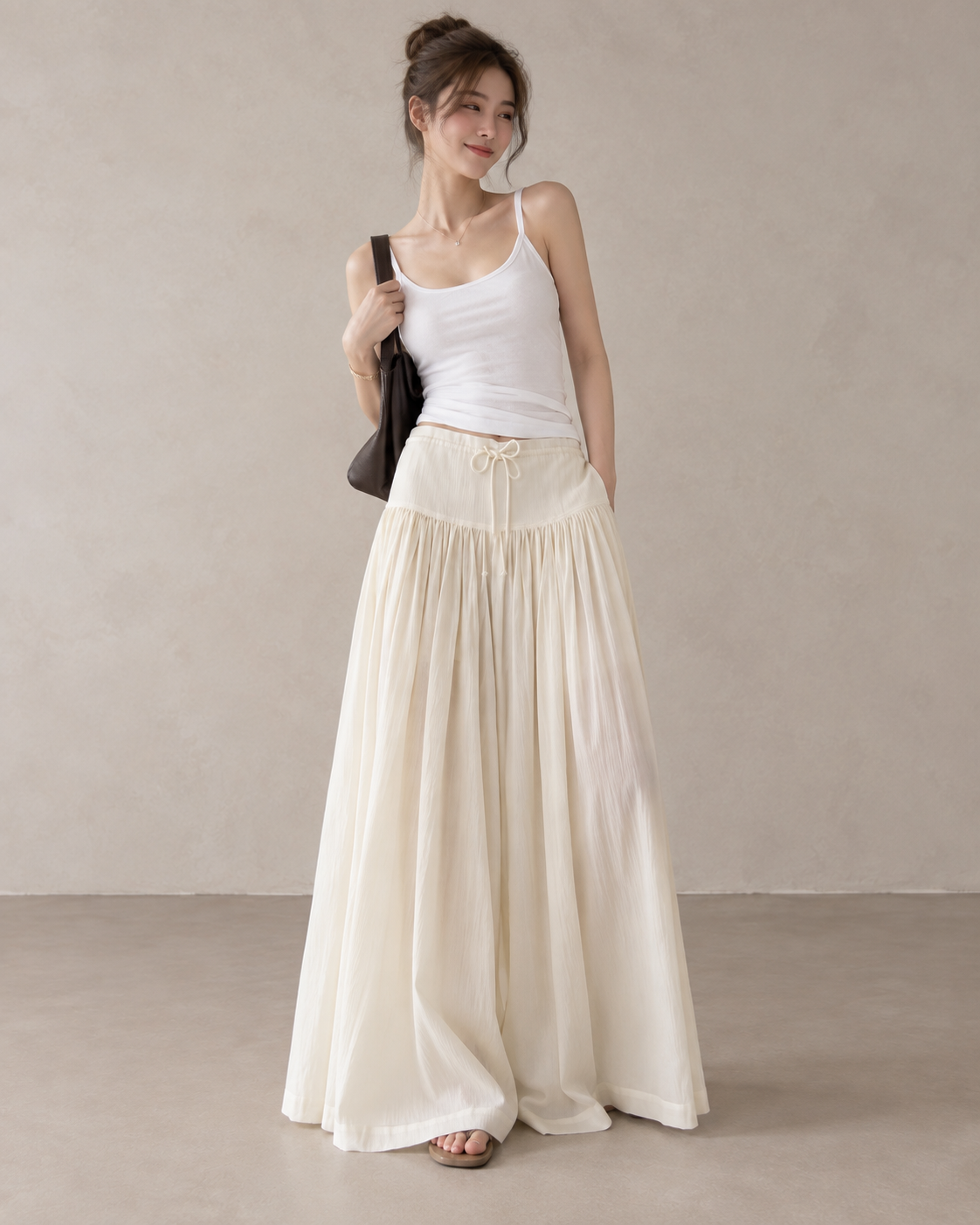 Pleated Waterfall Lyocell Palazzo Pants
