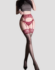 French Lace Burgundy Garter Stockings (Panty Not Included)