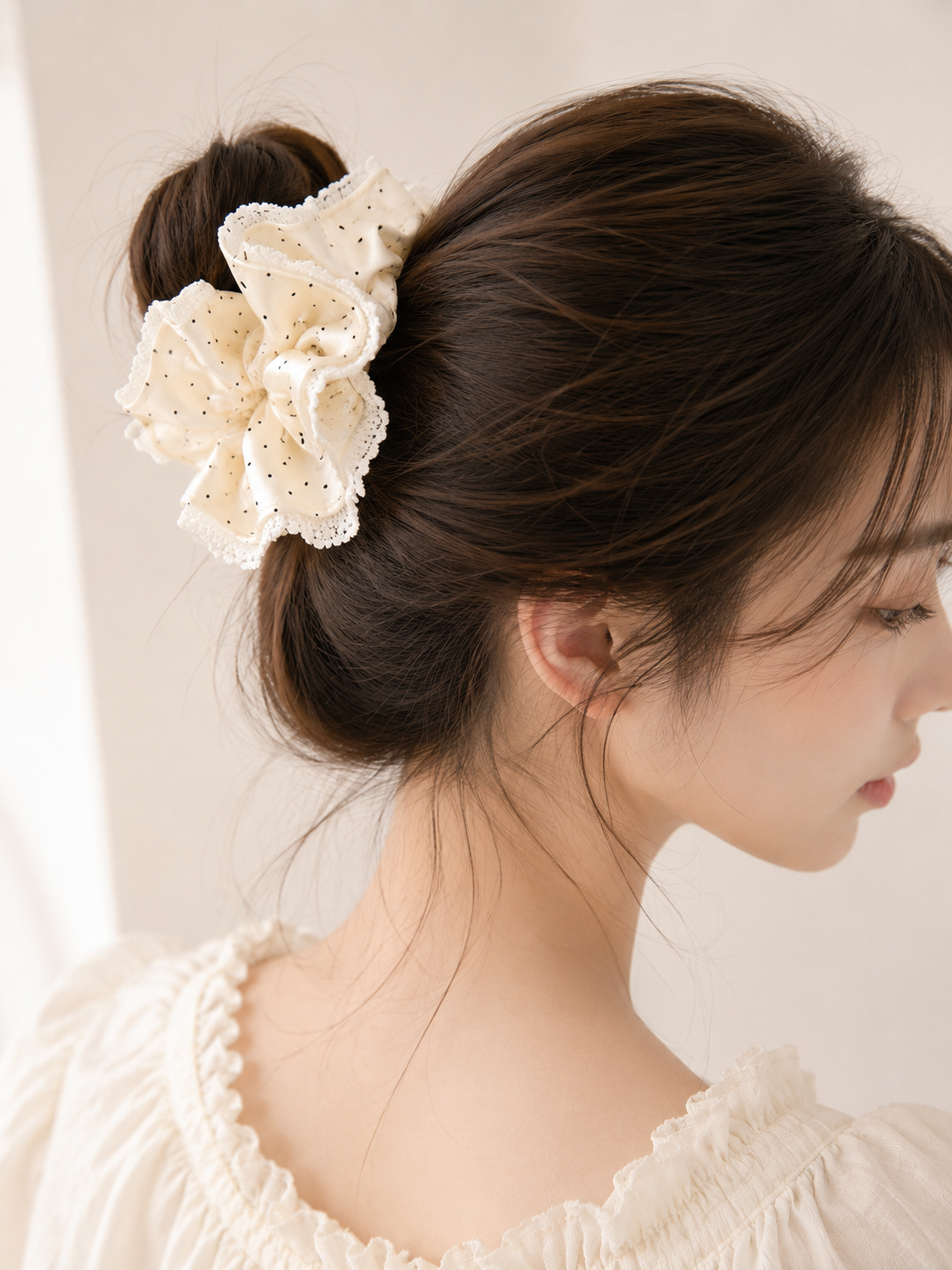 Korean-Inspired Oversized Pearl Satin Scrunchie