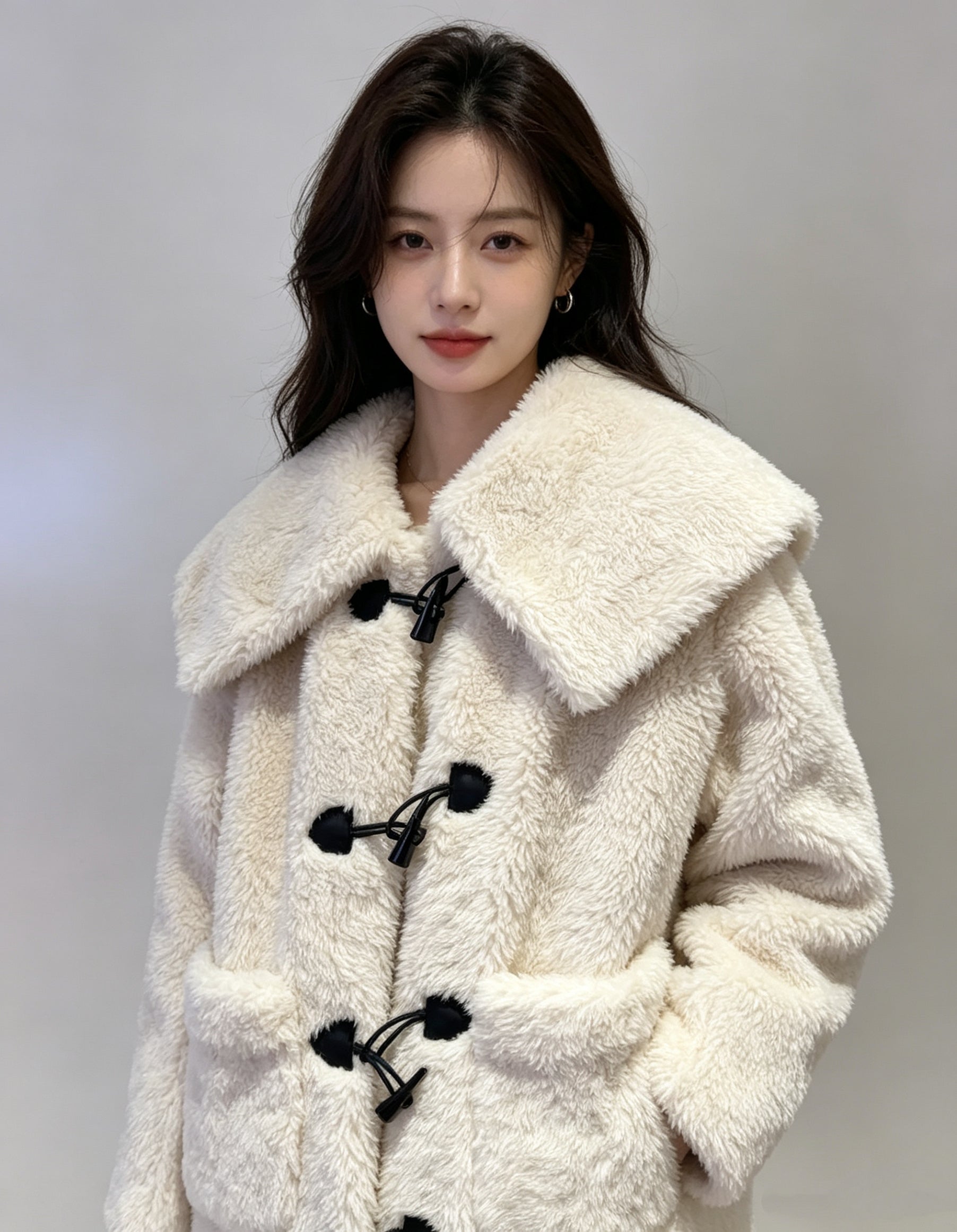 Wool-Blend Eco Faux Fur Mid-Length Coat