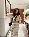 Elegant Textured Slim Fit Ribbed Dress