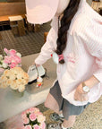 Korean-Style Sweet Pink Striped Shirt