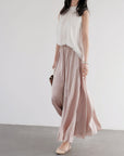 Delicate Pleated Shimmer Wide-Leg Skirt Pants