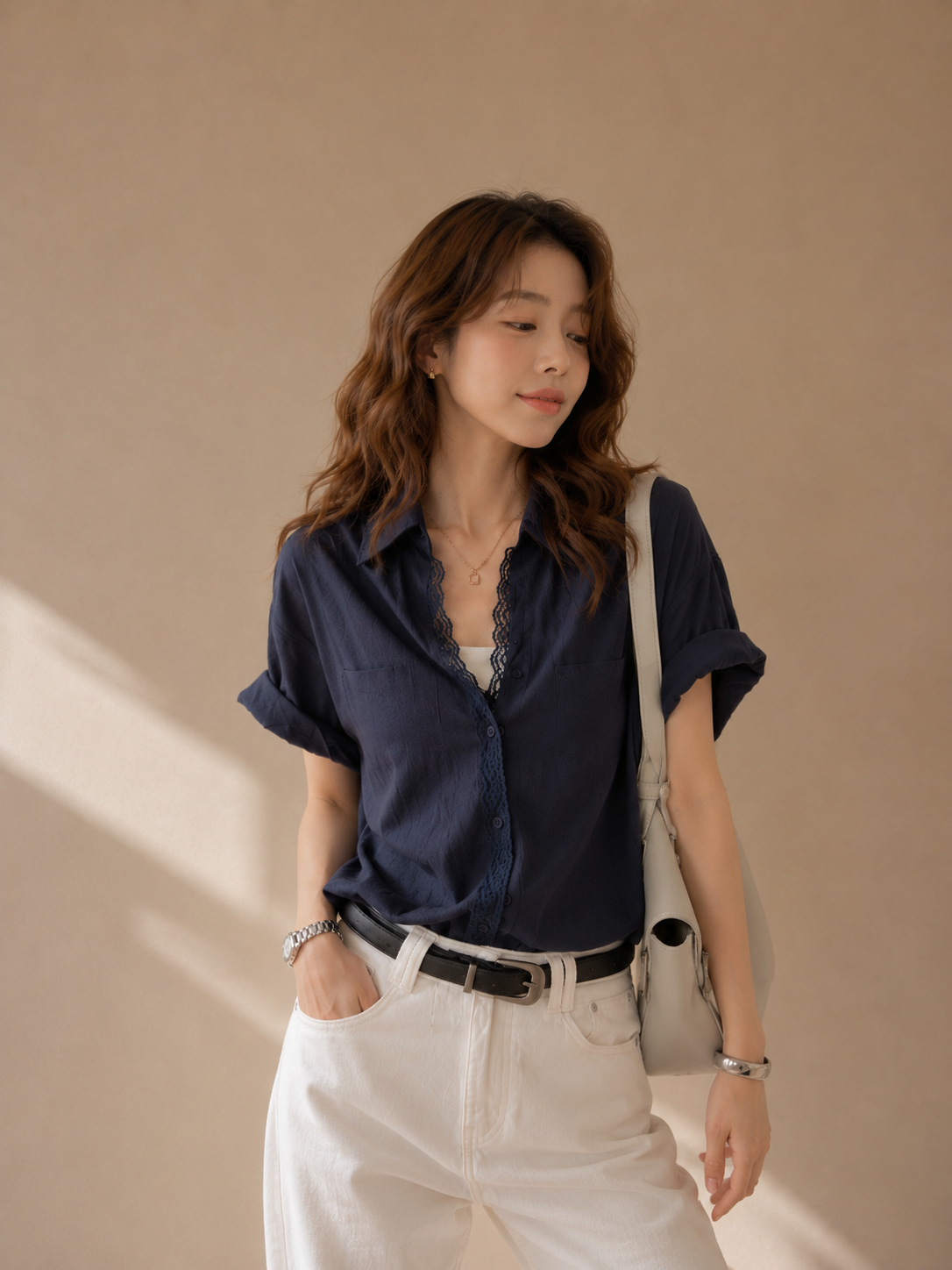 Korean Old-Money Lace Trim Shirt