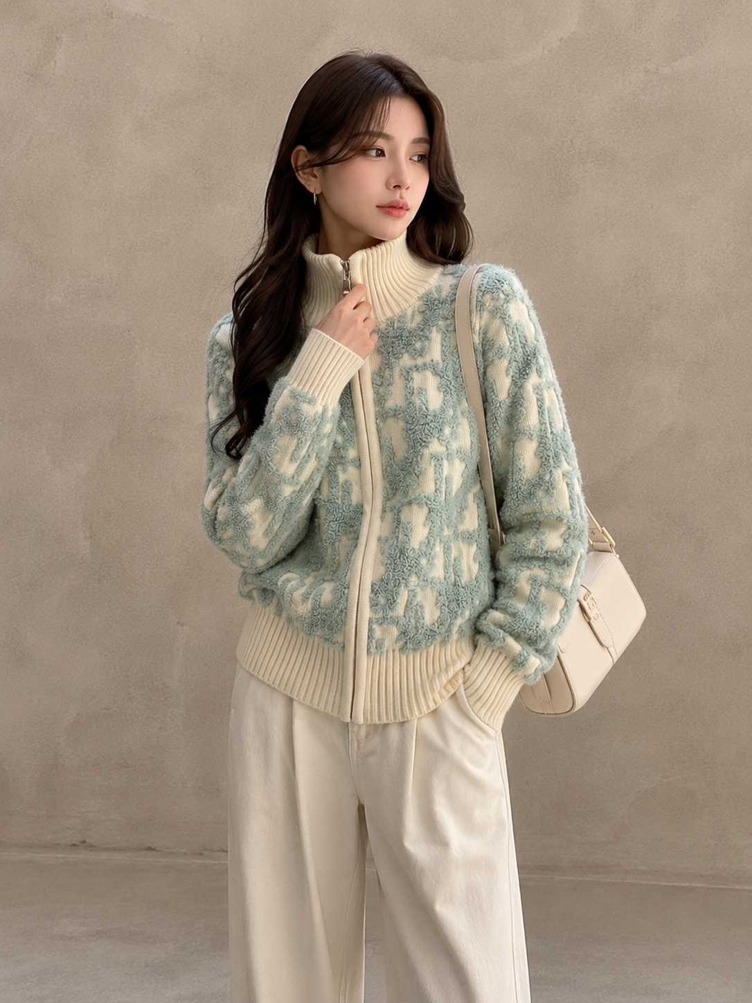 Letter Jacquard Wool Thick Jacket