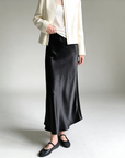 Glazed acetate satin midi skirt