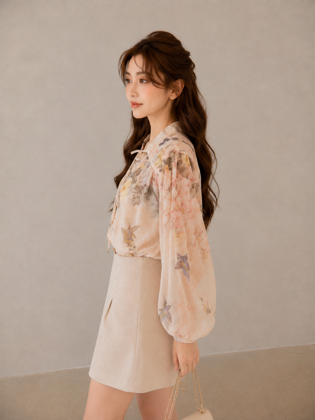 Floral Drawstring Balloon Sleeve Blouse (Includes Bandeau Top)