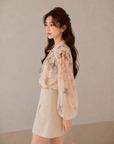 Floral Drawstring Balloon Sleeve Blouse (Includes Bandeau Top)