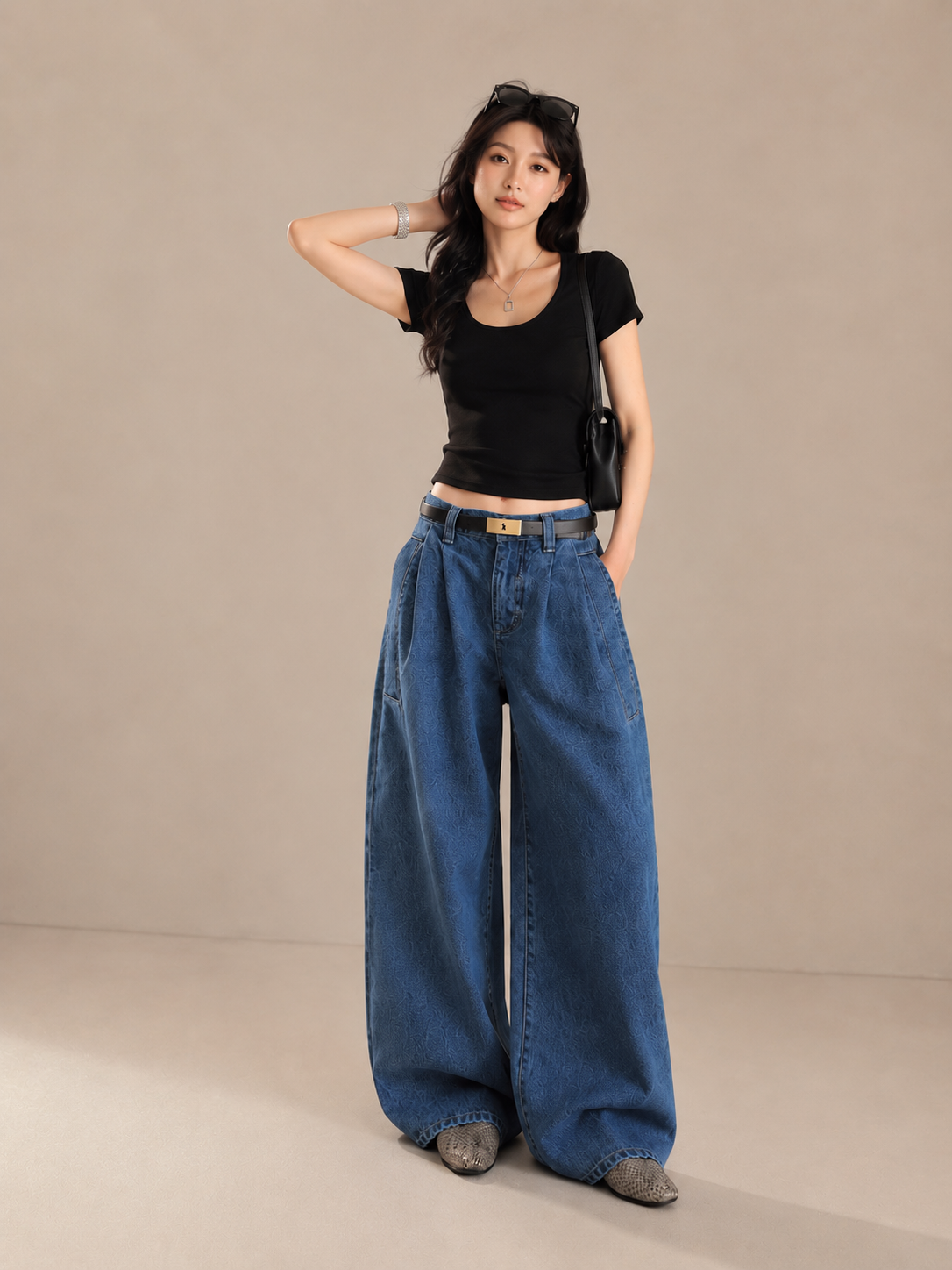 Vintage Double-Pleat Wide-Leg Jeans