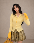 Contrast Wave-Edge Knit Cardigan
