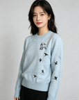 Loewe-Inspired W Embroidered Cropped Knit Sweater