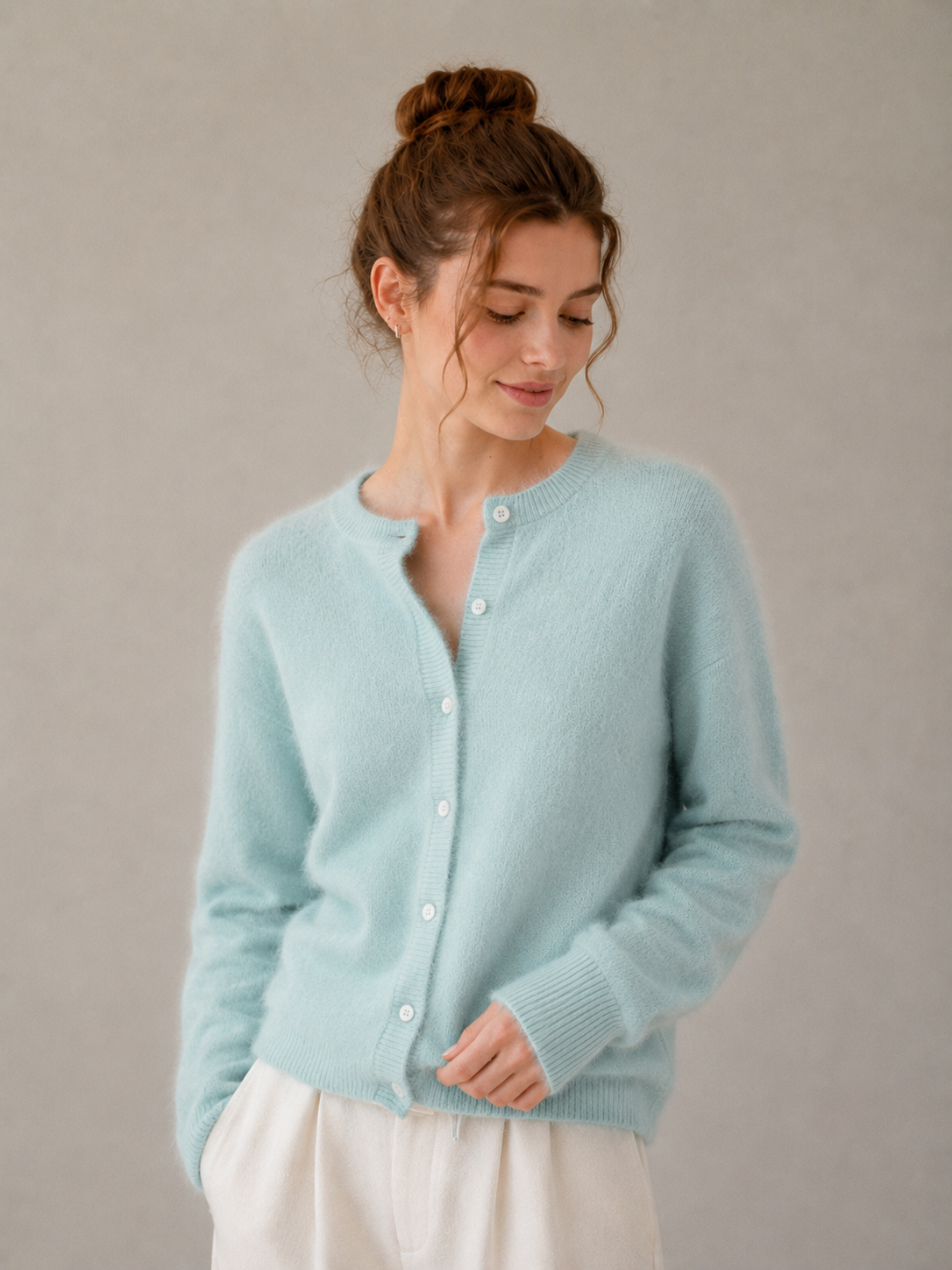 Fluffy Knit Cardigan in Soft Lake Blue